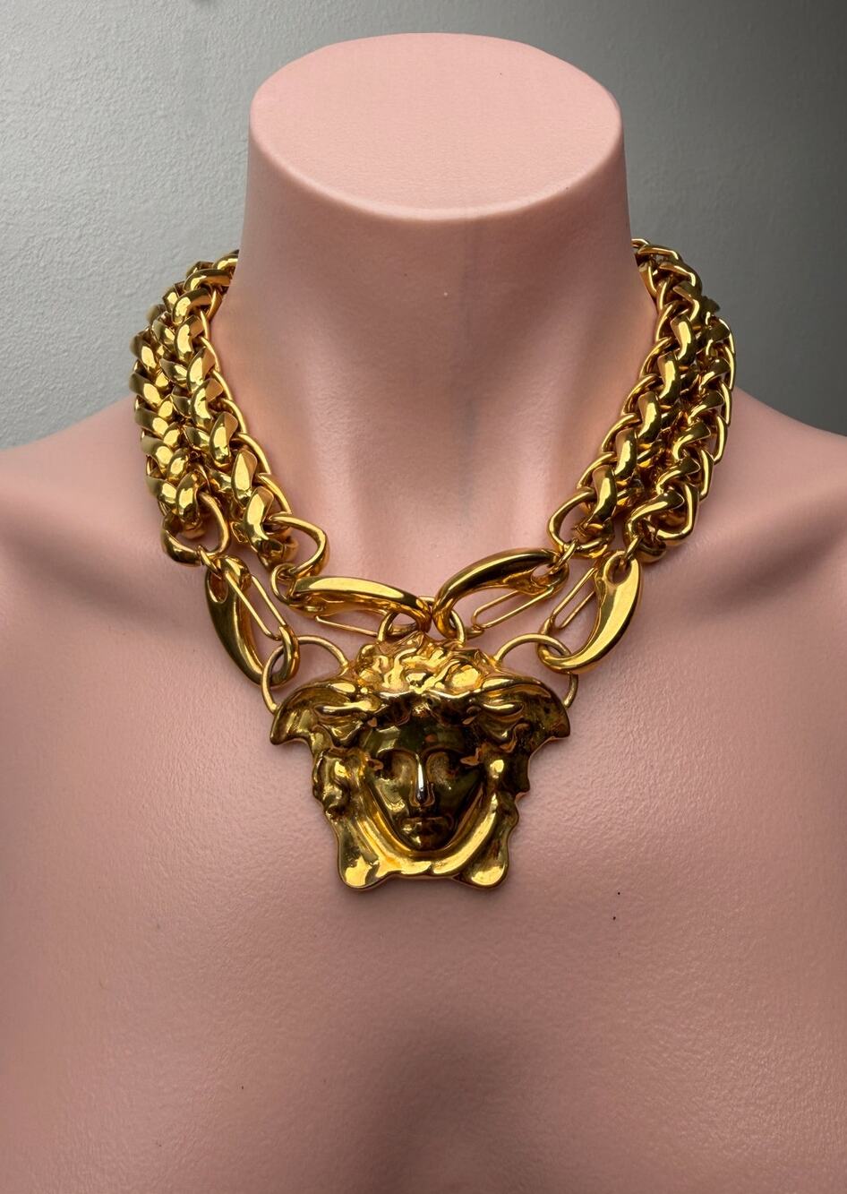 Versace Medusa Gold Double Chain Statement Necklace